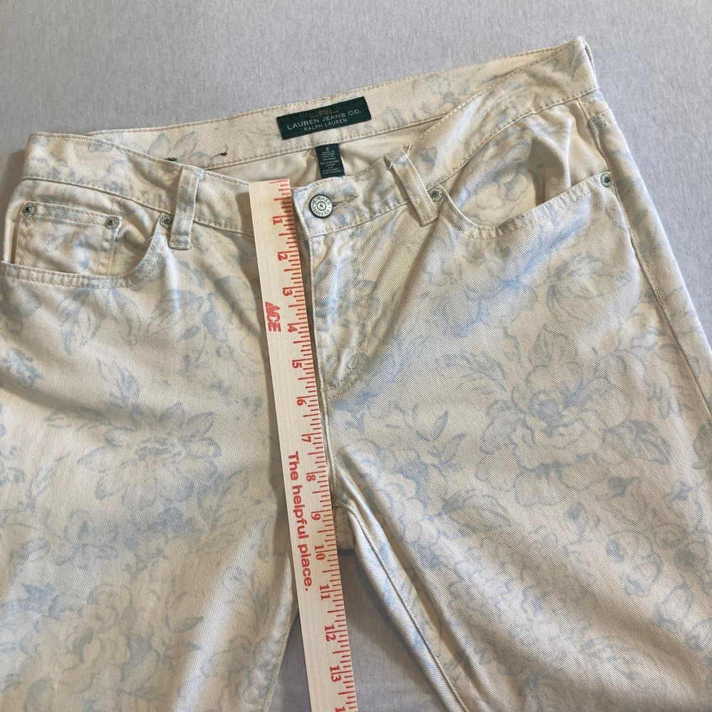 Lauren Ralph Jeans Women 8 Cream Blue Floral Print Straight Leg Stretch Flex - Picture 6 of 14